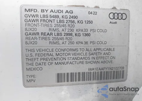 2022 Audi Q5 Premium Plus 45 Tfsi S Line Quattro S Tronic from USA, damaged, VIN WA1EAAFY1N2102709